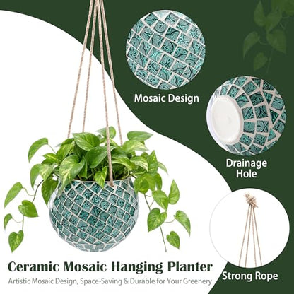 Ceramic Hanging Planter Mosaic Hanging Flower Pot - color: Square Green