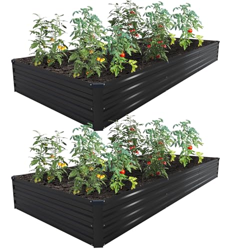 2PCS 12x4x1ft Galvanized Raised Garden Bed Kit,Gardening Planter Box - color: Black, size: 12x4x1FT(2PCS)