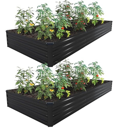 2PCS 12x4x1ft Galvanized Raised Garden Bed Kit,Gardening Planter Box - color: Black, size: 12x4x1FT(2PCS)