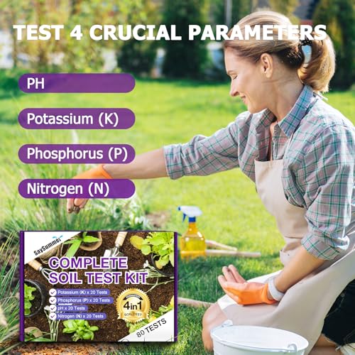 Soil Test Kit for Garden Lawn: Professional 4 in 1 Soil Testing Kit 80 Tests for pH Nitrogen Phosphorus Potassium for Gardening Plants Flowers Vegetables Indoor Ourdoor Soil Testing