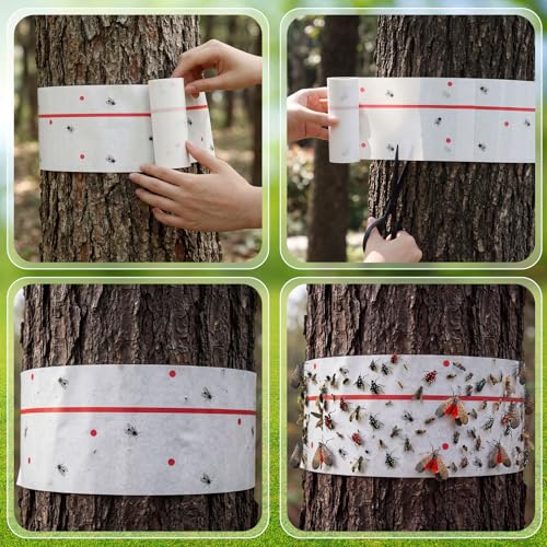 12 Rolls Spotted Lantern Fly Tree Trap 30 Feet Each Roll Lanternfly Tree Outdoor Fruit Fly Sticky Strips Paper Insect Sticky Barrier Trunk Wraps to Protect Plant, Lawn, Garden(White) - color: White