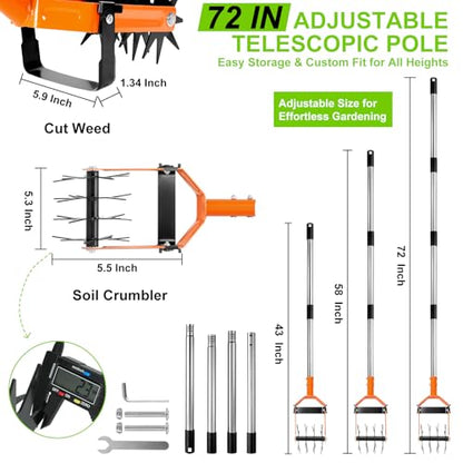YIAD Rotary Cultivator Garden Tiller, 72" Stainless Steel Hand Tool