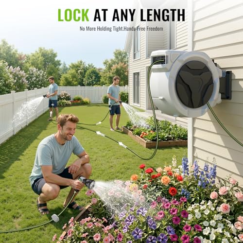 Etoolab Retractable Garden Hose Reel 100ft x 1/2 in with 10 Spray Nozzle - color: Black