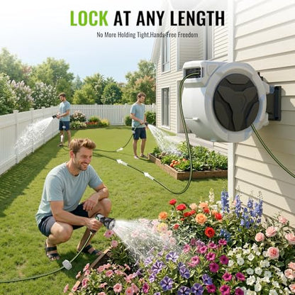 Etoolab Retractable Garden Hose Reel 100ft x 1/2 in with 10 Spray Nozzle - color: Black