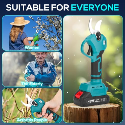 Electric Pruning Shears, Cordless Electric Scissors with 2 PCS Rechargeable 48V 2.0 Ah Batteries & 2 Blades, 1.6" Cutting Diameter Pruning Shears Garden Tool for Tree Trimming Branch Cutter - style: Blue