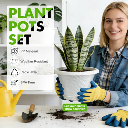 Quarut 12 Inch Pots for Plants,4 Pack Large Flower Pots with Drainage Hole - color: Diamond Pattern-white, size: 12 inch-4 Pack