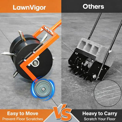 Rolling Lawn Aerator, Non-Clogging Hollow Tine Aerator for Compacted Soil