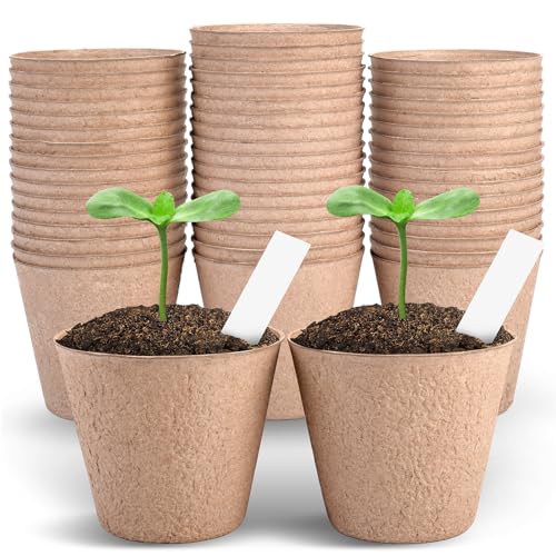 4 Inch Peat Pots, 50PCS Biodegradable Plant Starting Pots Round Nursery Pot, Garden Germination Nursery Pot Bonus 20 Plant Labels (4 Inch, 50P)