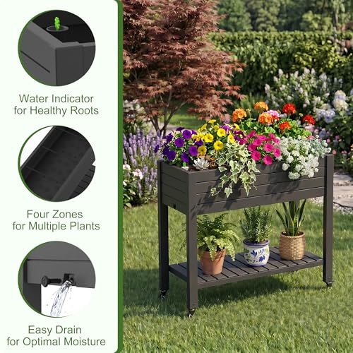 EFU 2PCS Raised Garden Beds Outdoor, with Wheels & Extra Storage Shelf