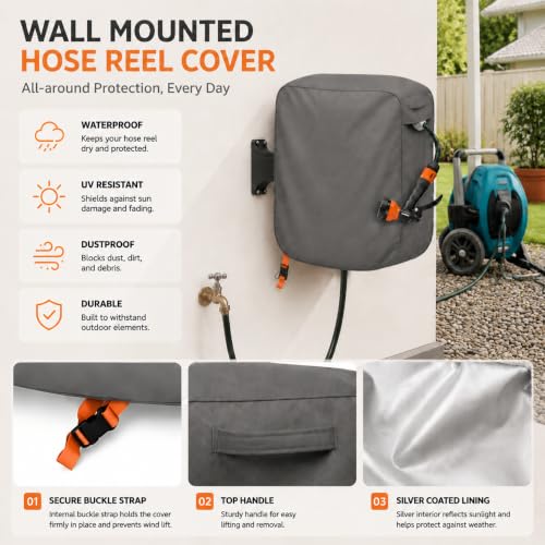 Wall Mounted Hose Reel Cover 26x11x18in 420D Waterproof - color: Retractable - Hose Reel Wall-mounted Cover