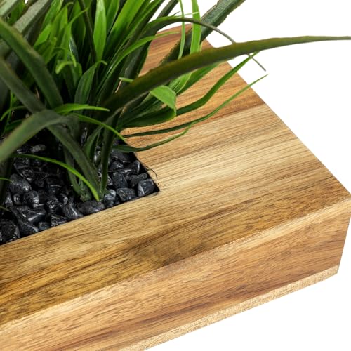 MyGift Artificial Grass Plant in Rectangular Wood Planter (Acacia, 10 Inch) - color: Acacia Wood, size: 14 Inch