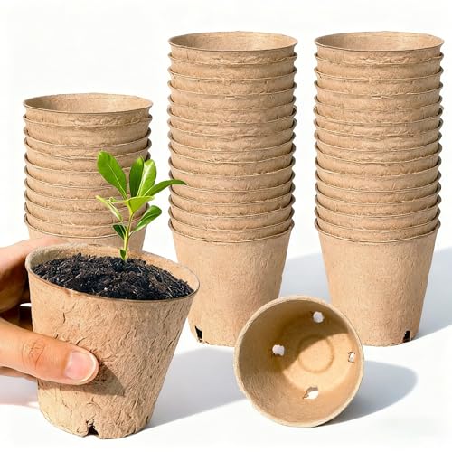 Peat Pots for Seedlings, Seed Starter Pots, 40 Pcs 3.15 Inch, Biodegradable Plant Starter Nursery Pots with Drainage Holes, Organic Round Planting Pots for Vegetables Herbs