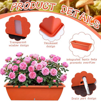 8 Pcs 24 Inch Plastic Window Boxes Planters, Red - color: Red