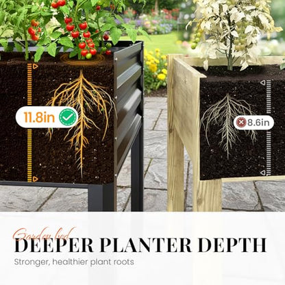 KING BIRD Large Raised Garden Bed with Legs & Storage Shelf 48×24×31.5 in