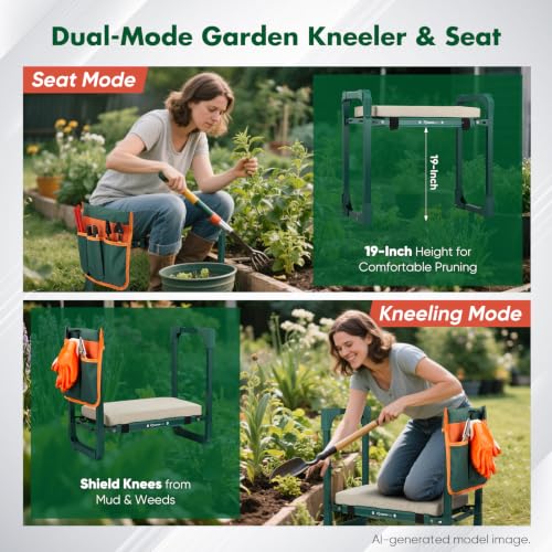 SakerPlus Garden Kneeler and Seat, Heavy Duty Foldable Garden Stool