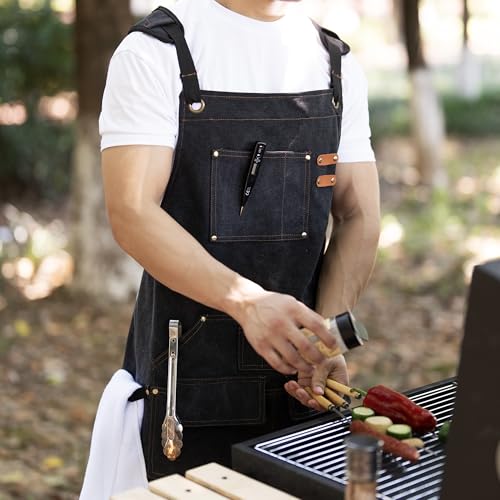 Tosewever Work Aprons for Men with Large Pockets, Canvas Cross Back Heavy Duty Adjustable Tool Aprons for Chef Cooking BBQ - color: Black