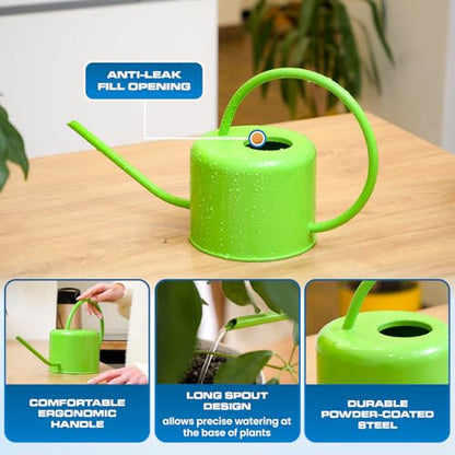 Plexon Long Spout Watering Can Indoor Plants, 40 oz Small Watering Can Pot Metal for Garden Flowers House Plants Mini, Powder Coated,Gift for Mom Girlfriend Daughter, Green - color: Green, 40 Oz