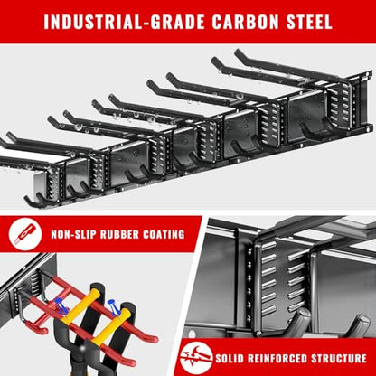 Garage Tool Organizer Wall Mount, Easy to 48inch Install Heavy-Duty Garage Storage System with 6 Adjustable Hooks, Garden Tool Rack for Shovels, Rakes, Yard Tools - size: 48" System - 6 Piece Basic Set