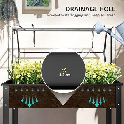 Outsunny Raised Garden Bed with Flip-Up Cover, 39.4"x18.9"x48.8", Black - color: Black