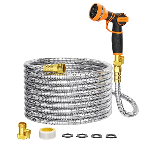 Giraffe Tools Garden Hose 75ft x 5/8", 304 Stainless Steel Metal Water Hose - size: 75FT 5/8"
