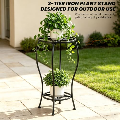 TOSKING 2-Tier Tall Metal Plant Stand, Indoor Outdoor, 28.7-Inch, Black - color: Black-2Tier-28''