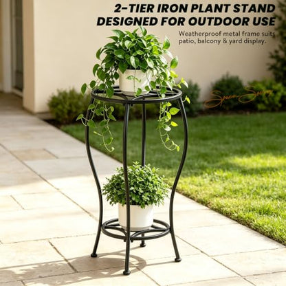 TOSKING 2-Tier Tall Metal Plant Stand, Indoor Outdoor, 28.7-Inch, Black - color: Black-2Tier-28''