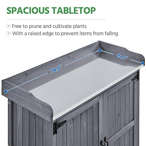Yaheetech Rolling Potting Bench Outdoor Storage Cabinet, Metal Top, Gray - color: Gray