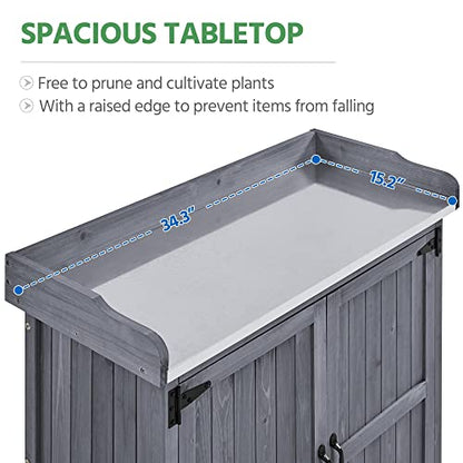Yaheetech Rolling Potting Bench Outdoor Storage Cabinet, Metal Top, Gray - color: Gray