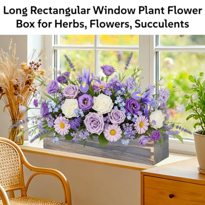 Wood Window Box Planter, 2 Pcs Planter Boxes with Removable Plastic Liners