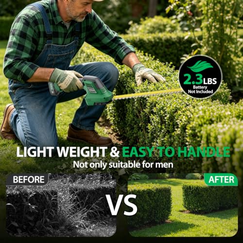 Cordless Hedge Trimmer 20V, 16" Shrub Trimmer & 6" Grass Shears, Electric Hedge Trimmer with 2 PCS Batteries & SK5 Blades for Garden, Bushes, Lawn
