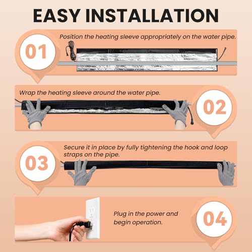 3ft Stickable Waterproof Water Pipe Heat Blanket, Max Temp 140°F - style: 3ft