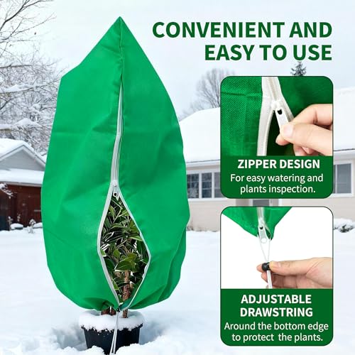 Plant Covers Wind and Frost Protection, Plant Covers with Zipper Drawstring - color: Green