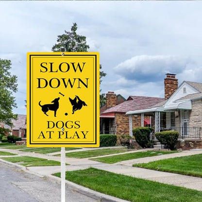 Slow Down Dogs at Play Yard Sign with Stake Dog Pets Crossing Safety Signs Rustproof Reflective Aluminum Caution Drive Slowly Watch for Dogs Sign for Street Neighborhoods - color: B11