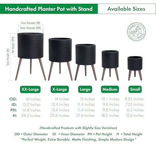 D'vine Dev Planter Pot with Wood Stand, 10 in, Matte Black, 88-Z-B-2 - color: Matte Black, size: Medium