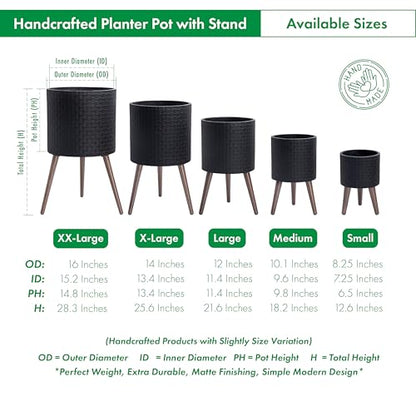 D'vine Dev Planter Pot with Wood Stand, 10 in, Matte Black, 88-Z-B-2 - color: Matte Black, size: Medium