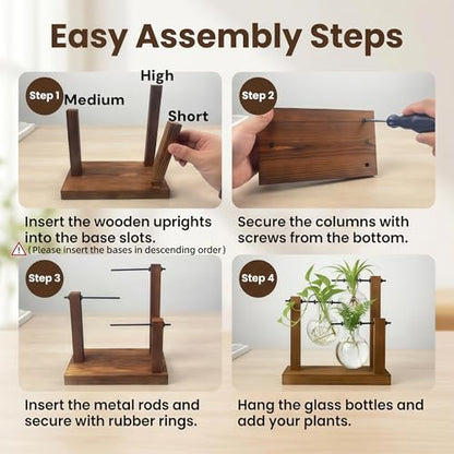Plant Propagation Station, Wooden Stand with 3 Glass Vases