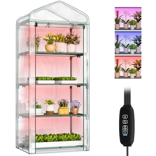 SUNYRISY 4 Tier Indoor Greenhouse with Grow Lights