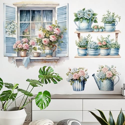 Arawat Flower Wall Murals Peel & Stick Wall Decals & Stickers for Bedroom & Living Room - Botanical Style - PVC Material - Indoor Use - Reusable - color: # C Flower Wall Decals