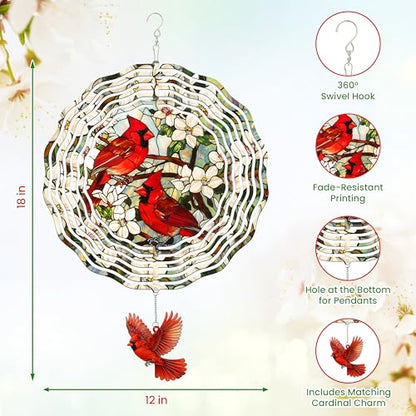 FLAGWIX Cardinal Wind Spinner, 12 in Stainless Steel Garden Decor - color: Red - Cardinal