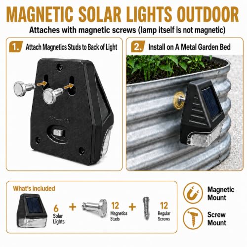 6 Pack Magnetic Solar Lights for Raised Garden Beds