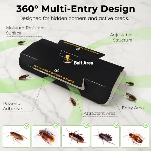 Cockroach Traps for Home – Non-Toxic Odorless Roach Glue Traps, Strong Sticky Multi-Entry Design for Kitchen, Cabinets & Bathroom, 10 Pack - size: 10 Pack