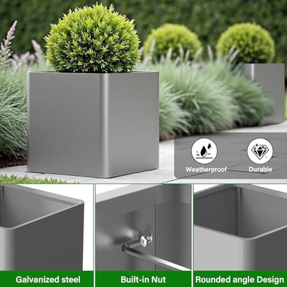 Large Square Metal Planter Box, 20-Inch - color: Gray, size: 20"L x 20"W x 20"H