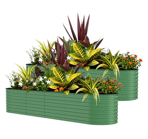 Garvee 2 Pack 8x2x2ft Galvanized Raised Garden Bed, Oval Metal Planter Box - color: Green-oval, size: 8x2x2ft 2pcs