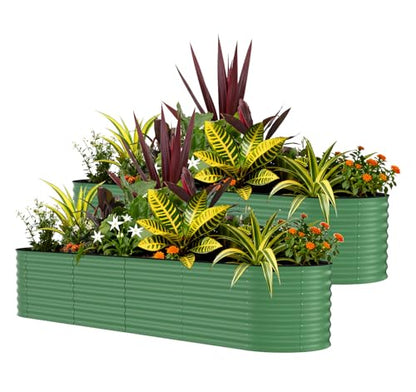 Garvee 2 Pack 8x2x2ft Galvanized Raised Garden Bed, Oval Metal Planter Box - color: Green-oval, size: 8x2x2ft 2pcs