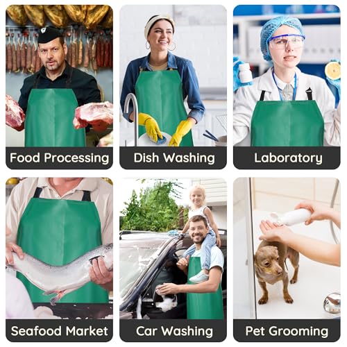 Heavy Duty Thicker Rubber Aprons Extra Long Oil & Chemical Resistant Unisex - color: Green