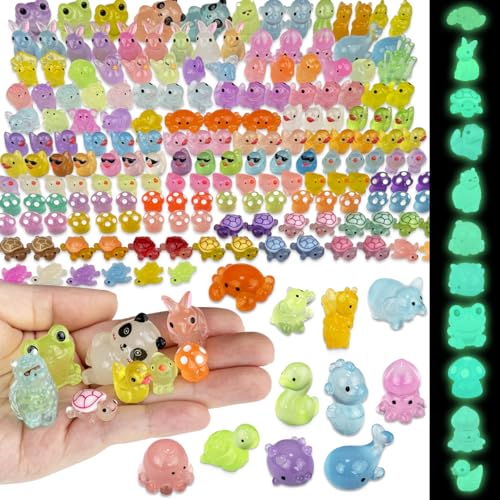 Piemow 180 Pcs Mini Resin Animals Kit, Luminous Landscape Figurines Decor