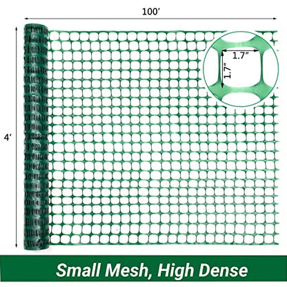 DOEWORKS Plastic Safety Fence, 4 ft x 100 ft Barrier Netting, Green - color: Green
