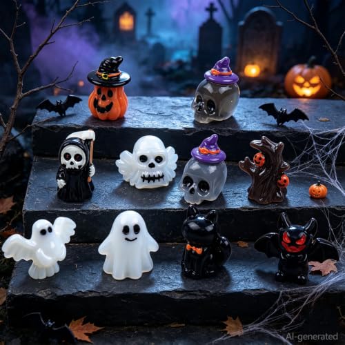 18PCS Halloween Mini Resin Figures, 9 Styles Halloween Figurines - color: Halloween Fixed-d