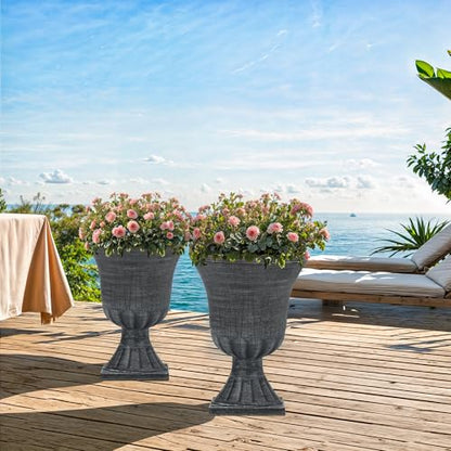 2-Pack 22" Washed Black Plastic Urn Planters with Drainage Holes - color: 22"h-washed Black