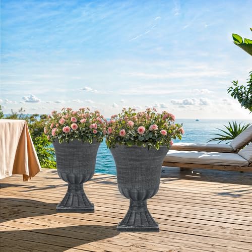 2-Pack 22" Washed Black Plastic Urn Planters with Drainage Holes - color: 22"h-washed Black